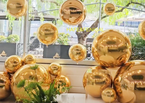 1m 2m reusachtige reflectieve gouden PVC spiegelballonnen als binnen- of buitenkunstinstallaties