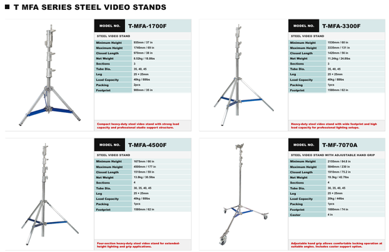 HAFE TMYA TMFA-serie zware stalen filmlampstand met een laadvermogen van 40 kg en een verstelbare hoogte tot 5840 mm