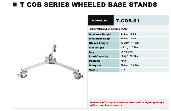 TCOB-serie Cine-grade stalen lichtstand met hoogwaardige constructie voor tweeledig gebruik en afneembare benen