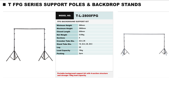 TL-FPG-serie professionele achtergrondondersteuningssysteem met hoogwaardige staalconstructie, 80 kg laadvermogen en universeel 22 mm topplatform